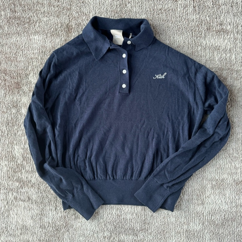KITH NY Navy Cropped Collared Buttoned Sweater Womens S